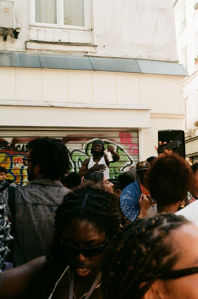 Dancing among a crowd at a street party